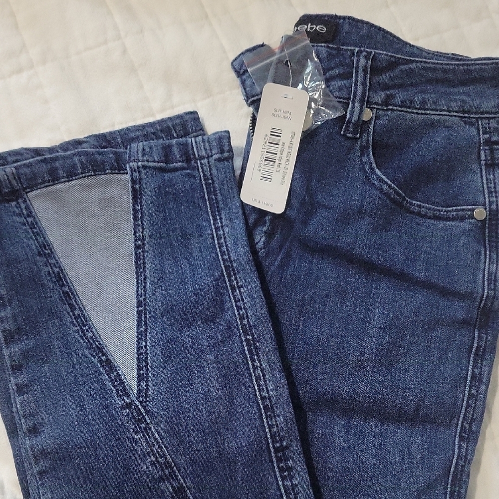 Bebe Blue Skinny Jeans with Two-Tone Design